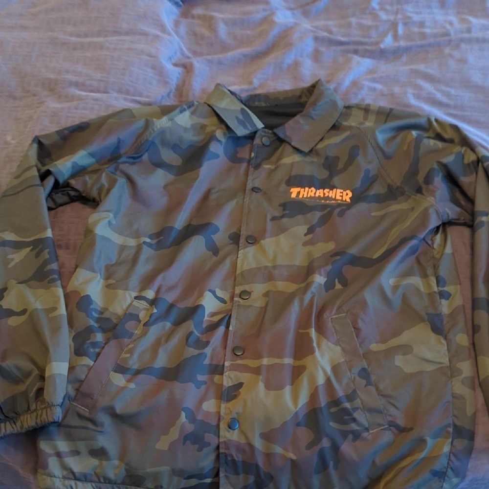 Thrasher Green Camouflage Jacket with Orange Logo